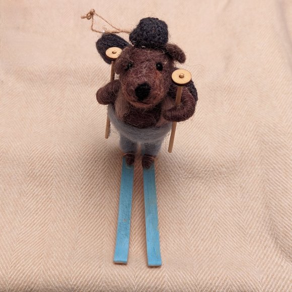 NWOT Skiing Bear Felted Wool Ornament (Handmade) - Picture 1 of 11
